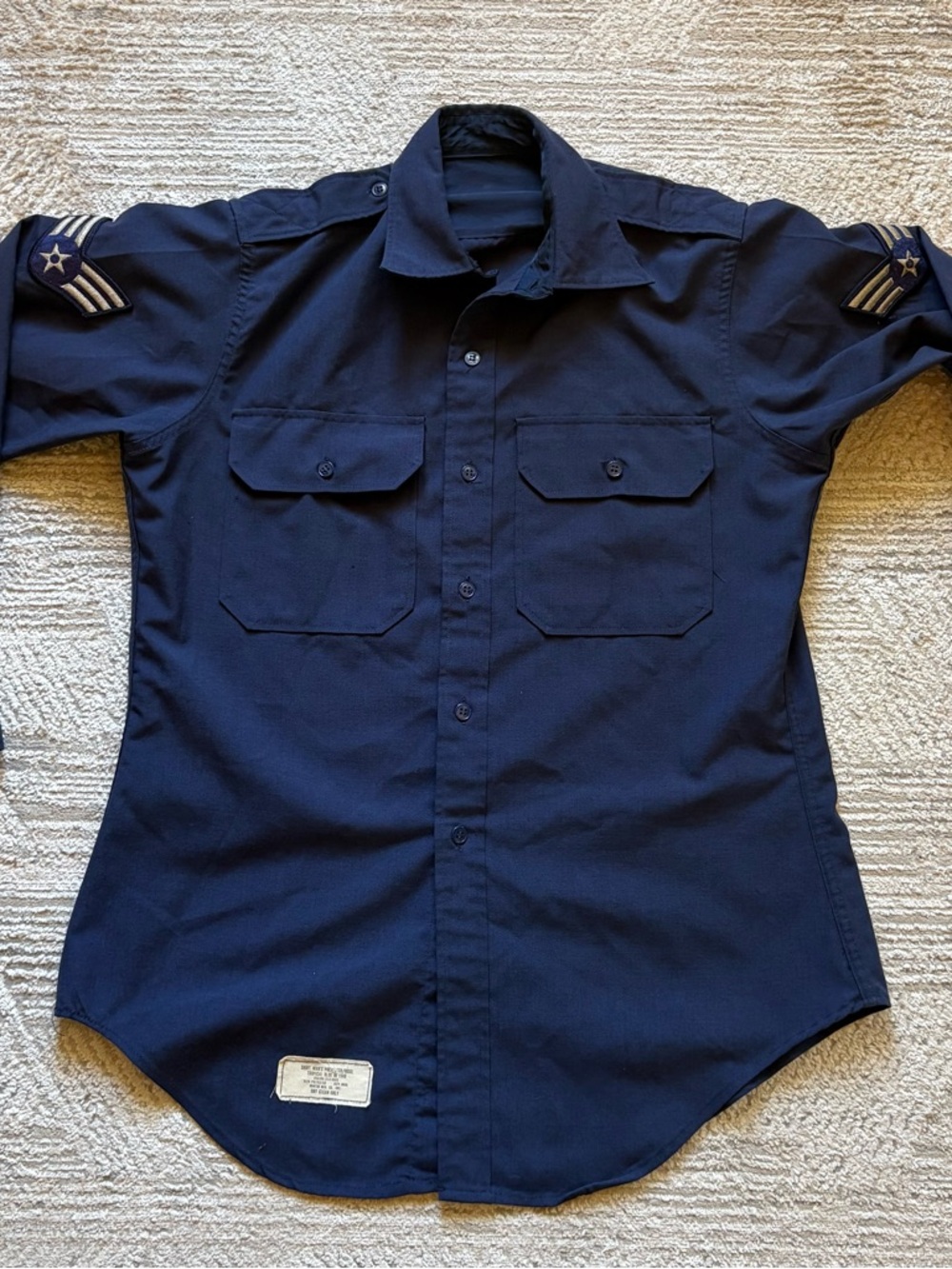 Vintage USAF Tropical Blue Shirt 1975 Senior Airman E4 Uniform Shirt